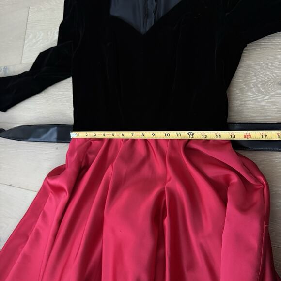 Dave Johnny Vintage 80s Black Velvet Red Satin Prom Party Holiday Dress 13-14 - Picture 8 of 10